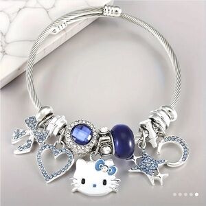 Hello Kitty Silver Charm Bracelet with Blue Accents
